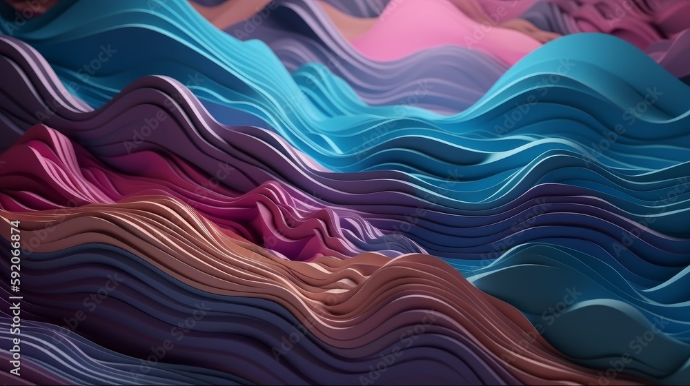 Poster an artistic background featuring a silk fabric-like texture and a 3d wave pattern in shades of purpl