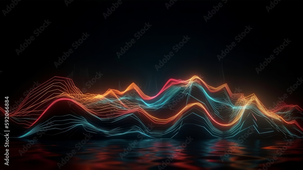 Aufkleber abstract background of colorful neon wavy line glowi. generative ai