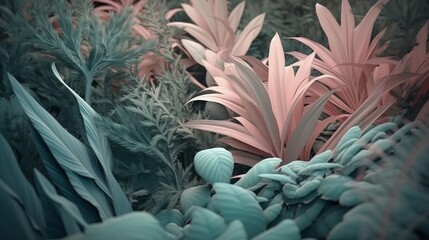 Obraz premium Abstract background of plants in pastel colors. Generative ai