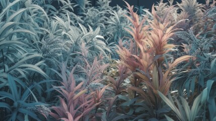 Naklejka na ściany i meble Abstract background of plants in pastel colors. Generative ai