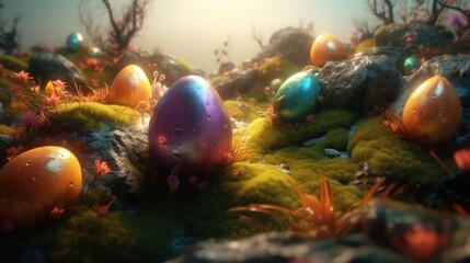 Obraz na płótnie Canvas Stylich Easter eggs and glitter. Generative ai