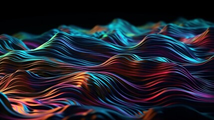 Fluid holographic curved wave in motion, designed using the golden ratio composition for an aesthetically pleasing result, perfect for backgrounds, banners, wallpapers. Generated by AI