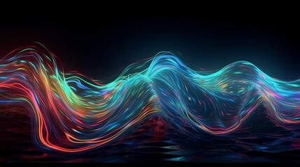 Fototapeta na wymiar Fluid holographic curved wave in motion, designed using the golden ratio composition for an aesthetically pleasing result, perfect for backgrounds, banners, wallpapers. Generated by AI