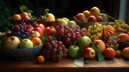 Naklejka na ściany i meble Vibrant image of artfully arranged fresh fruit, enticing viewers with freshness.