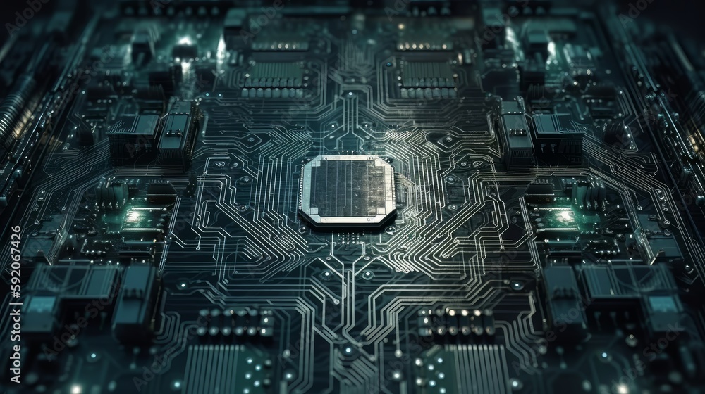 Aufkleber A circuit board texture in black and green creates a futuristic and dynamic look. Generative ai