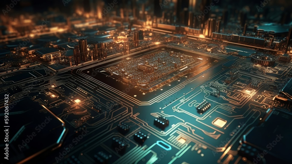 Leinwandbilder a circuit board texture in black and green creates a futuristic and dynamic look. generative ai