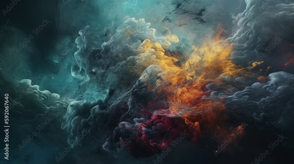Poster a close-up shot of a colorful nebula, with stars and gas clouds shining brightly in the background -