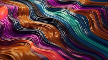 Fototapeta premium Abstract fluid iridescent holographic neon curved wave in motion colorful background 3d render. Generative AI