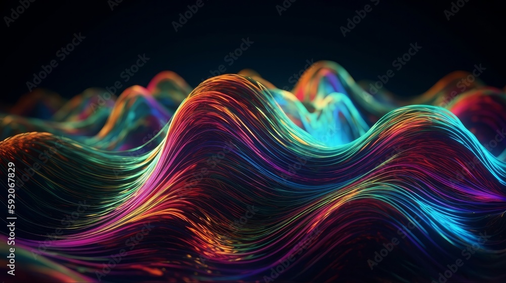 Aufkleber abstract fluid iridescent holographic neon curved wave in motion colorful background. generative ai