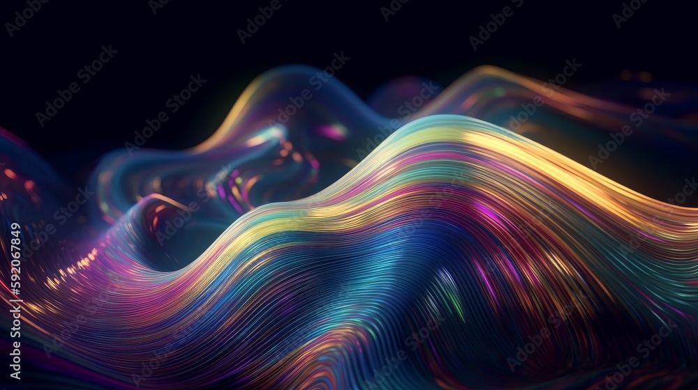 Aufkleber abstract fluid iridescent holographic neon curved wave in motion colorful background. generative ai