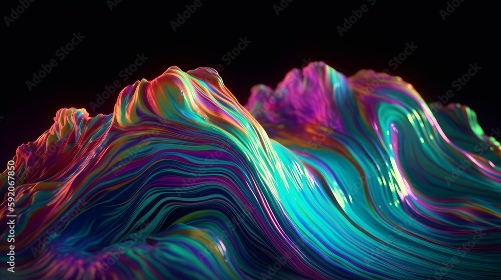 Aufkleber abstract fluid iridescent holographic neon curved wave in motion colorful background. generative ai