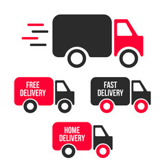 Set of delivery icons. Fast delivery, free delivery, home delivery trucks. Vector illustration set