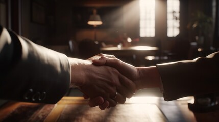 Two businessmen shake hands. Handshake deal symbol. Business concept. Contract signing. Generative ai