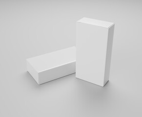 Blank white product packaging boxes isolated. Rectangular templates in different positions for design or branding. 3D illustration