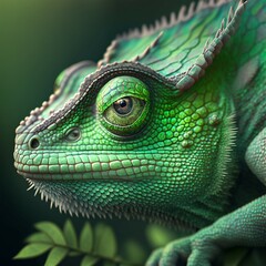 Fototapeta premium Green colored chameleon. Created with Generative AI technology 