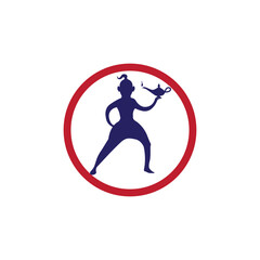 Genie Logo Design. Magic Fantasy genie concept logo.
genie with action with lamp vector template.