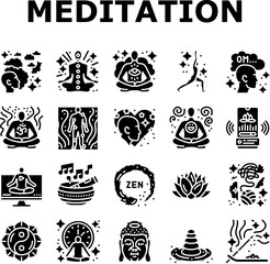 meditation yoga relax zen icons set vector