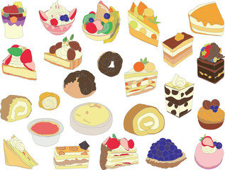 スイーツとケーキのイラストセット