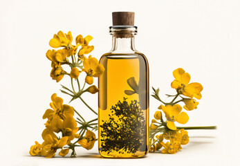 rapeseed oil bottle insulated on a white background. generative AI - obrazy, fototapety, plakaty