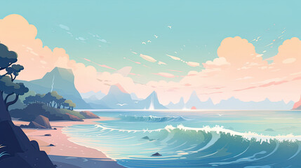 Lively Ocean Waves Desktop Background Illustration