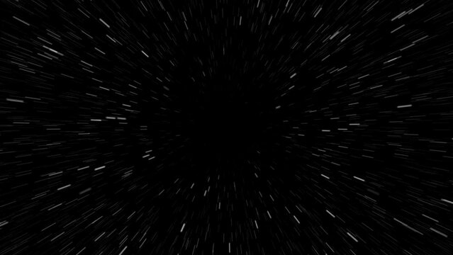 Animation: traveling into space, experiencing going forward at hyper velocity (warp speed) watching the stars become streaks of light.
