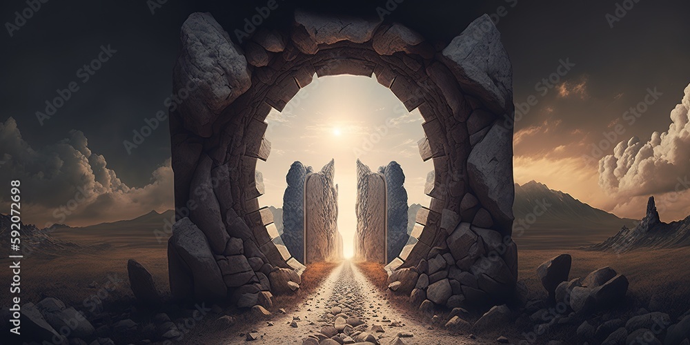 Aufkleber to illustrate the concept, let's use the image of a stone path that ultimately leads to a dimensiona