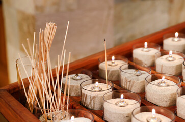 white glass candles
