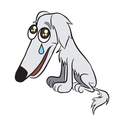 White borzoi sad dog meme. Super stylized cartoon illustration of the long muzzled dog. Handmade drawing traced with crooked lines. Vector isolated on transparent background