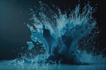 vibrant blue water splash on a dark background. Generative AI
