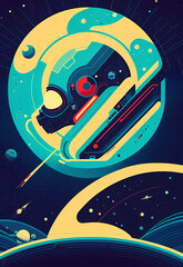 abstract space illustration with astronaut, detailed, post-modern, minimalistic, blissful, artistic, , generative ai generativ ki, digital art, painting, poster design, space ship, deep space, planets