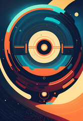 abstract space illustration, detailed, post-modern, minimalistic, blissful, artistic, , generative ai generativ ki, digital art, painting, poster design, space ship, deep space, planets, retro