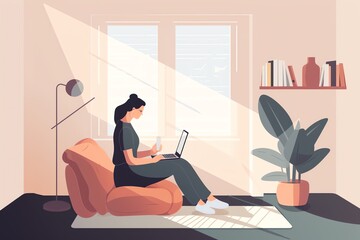 Fototapeta premium woman working on laptop in home