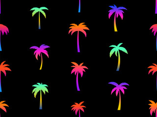 Gradient palm trees seamless pattern. Summer time, wallpaper with tropical pattern. Design for printing t-shirts, banners and promotional items. Vector illustration