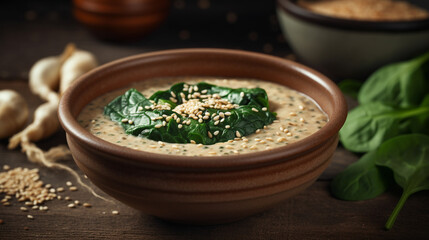 A bowl of porridge with sesame seeds on top.generative ai