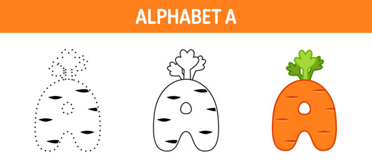 Alphabet A tracing and coloring worksheet for kids