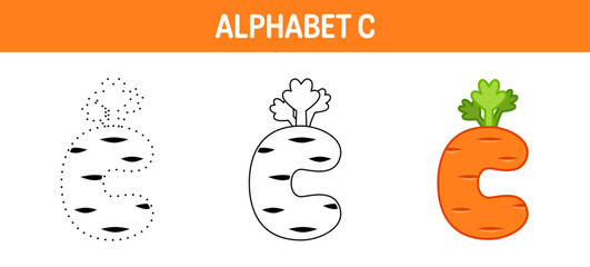 Alphabet C tracing and coloring worksheet for kids