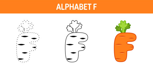 Alphabet F tracing and coloring worksheet for kids