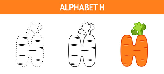 Alphabet H tracing and coloring worksheet for kids