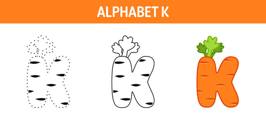 Alphabet K tracing and coloring worksheet for kids