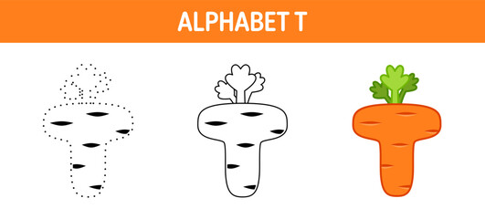 Alphabet T tracing and coloring worksheet for kids