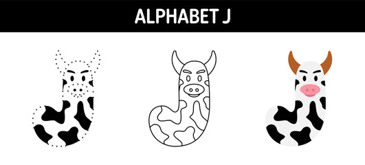 Alphabet J tracing and coloring worksheet for kids