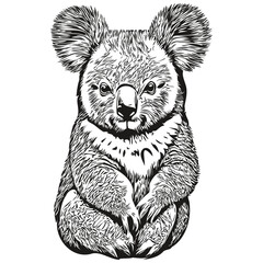 Koala logo, black and white illustration hand drawing koala bear