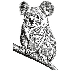 Koala sketchy, graphic portrait of a Koala on a white background, koala bear
