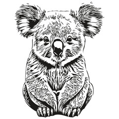 Black and white linear paint draw Koala vector illustration koala bear