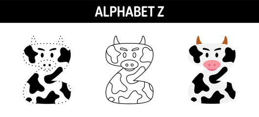 Alphabet Z tracing and coloring worksheet for kids