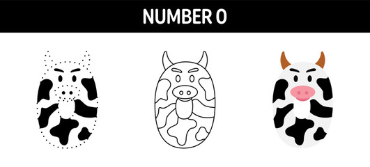 Obraz premium Number 0 tracing and coloring worksheet for kids