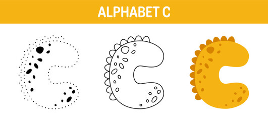 Alphabet C tracing and coloring worksheet for kids