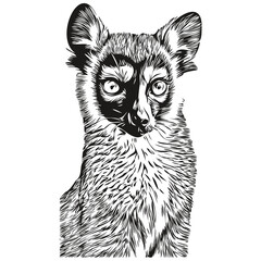 Cute hand drawn Lemur, vector illustration black and white Lemurs