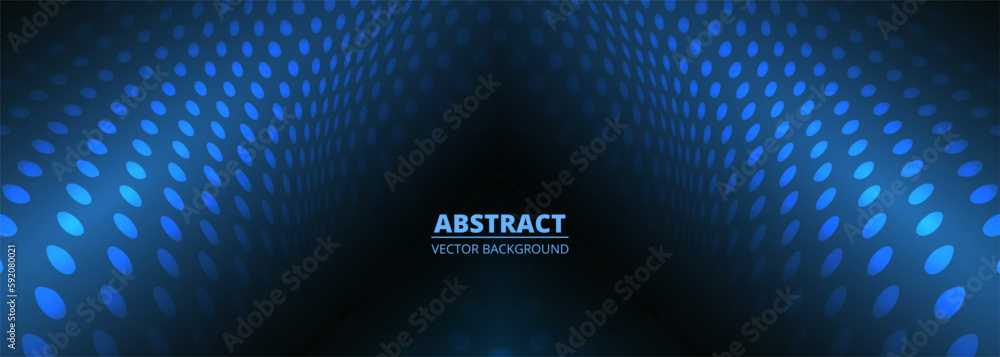Poster Dark blue abstract vector wide banner with blue particle dots. Vector illustration abstract background.