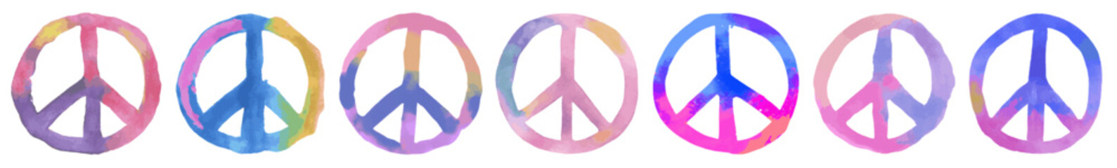 Peace Sign Watercolor Icon Set | Peace Vector Illustration Logo | Colorful Peace Signs | Colored Isolated Collection